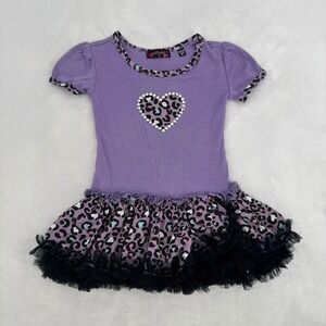 Tempted Girls Tutu Dress Kids Sz 2T Purple Leopard Heart Rhinestone Y2K McBling